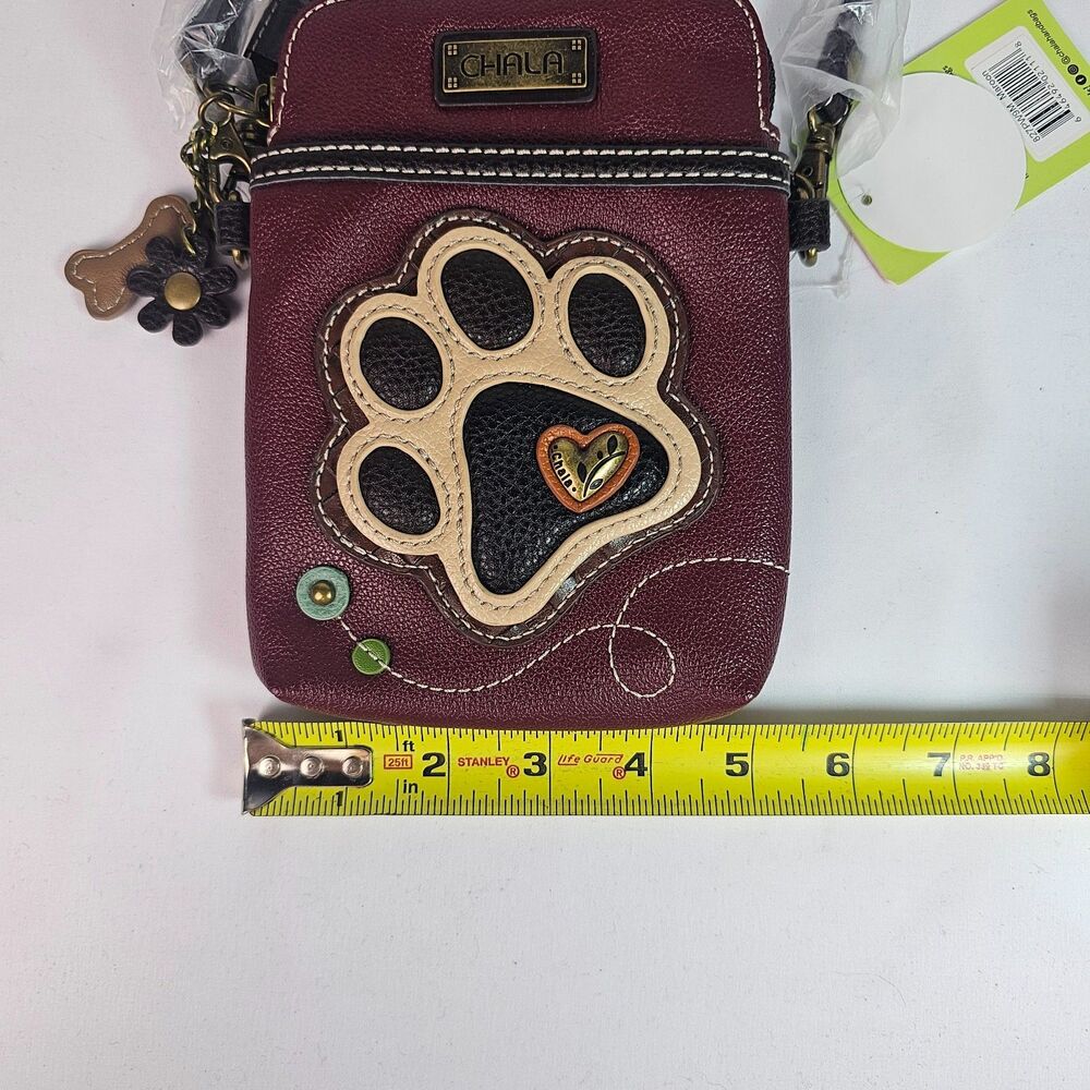Chala Paw Print Crossbody Phone Bag Maroon NWT Vegan Dog Lover Purse - Picture 11 of 12